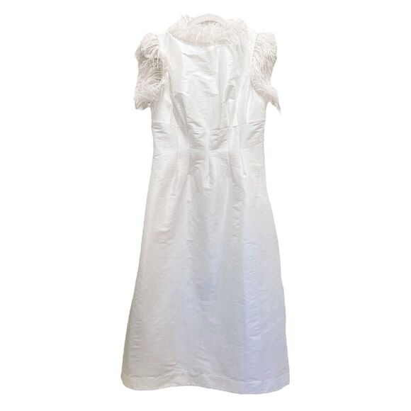 NWT Rachel Gilbert Solomon Ostrich Feather Trim Ivory Midi Dress Size 8 - Picture 4 of 10